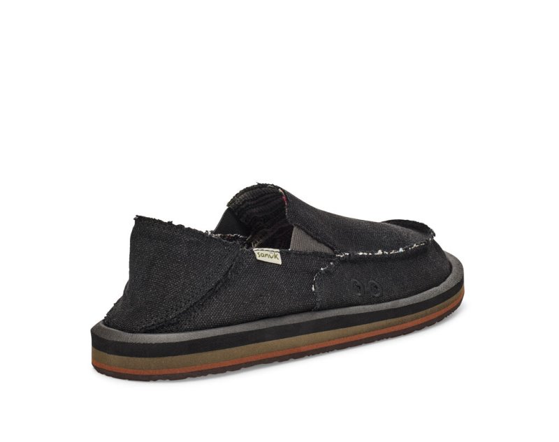 Sanuk Vagabond Soft Top Hemp Collapsible Heel Men's Sidewalk Surfers Black | Canada 215YXF